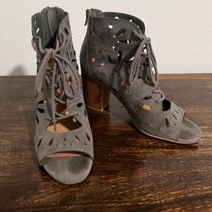 Gray open toe booties- 9.5